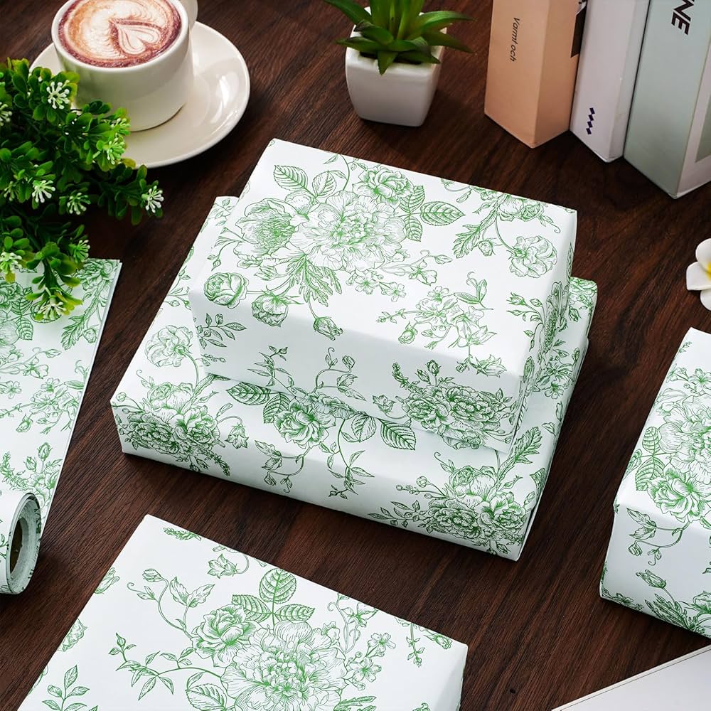 BONHEUR Papier　0329 Amazon.com: Whaline 12 Sheet Floral Wrapping Paper Vintage